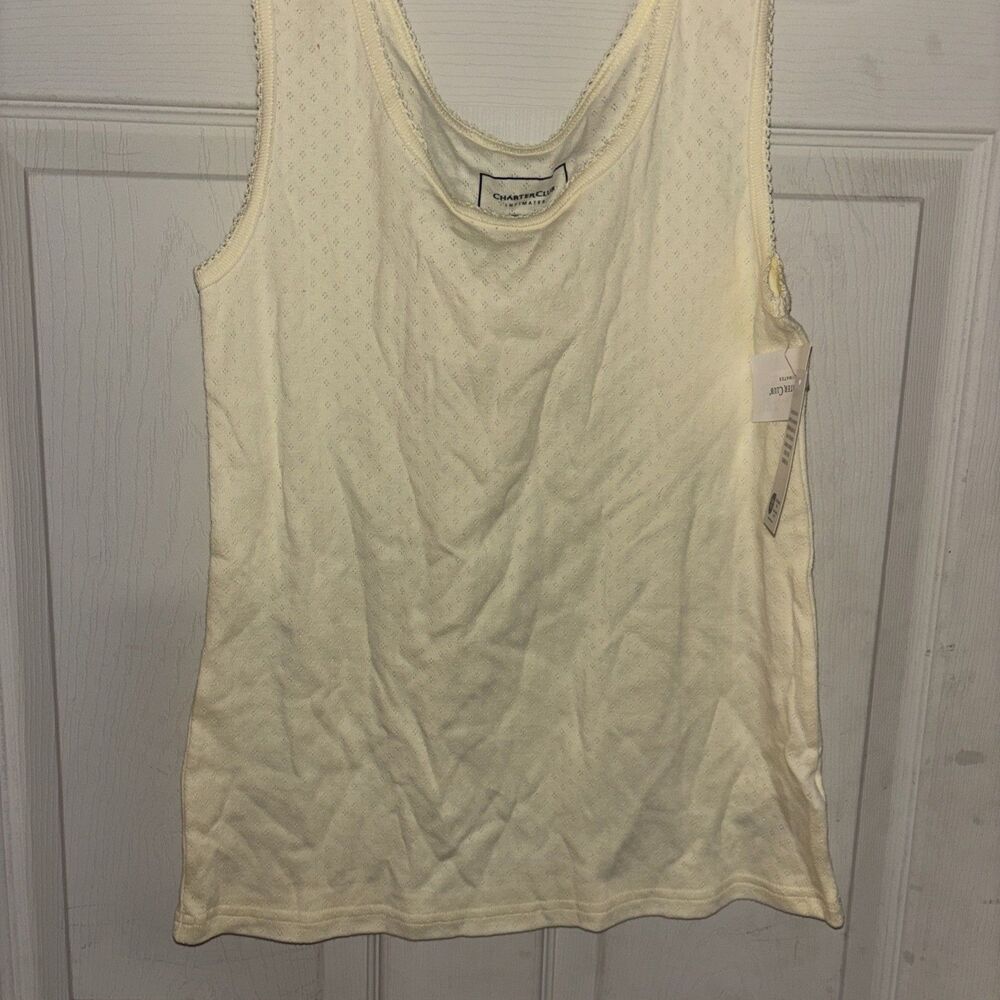 Charter Club Women's Cotton Pointelle Tank top Lemon Icy Large